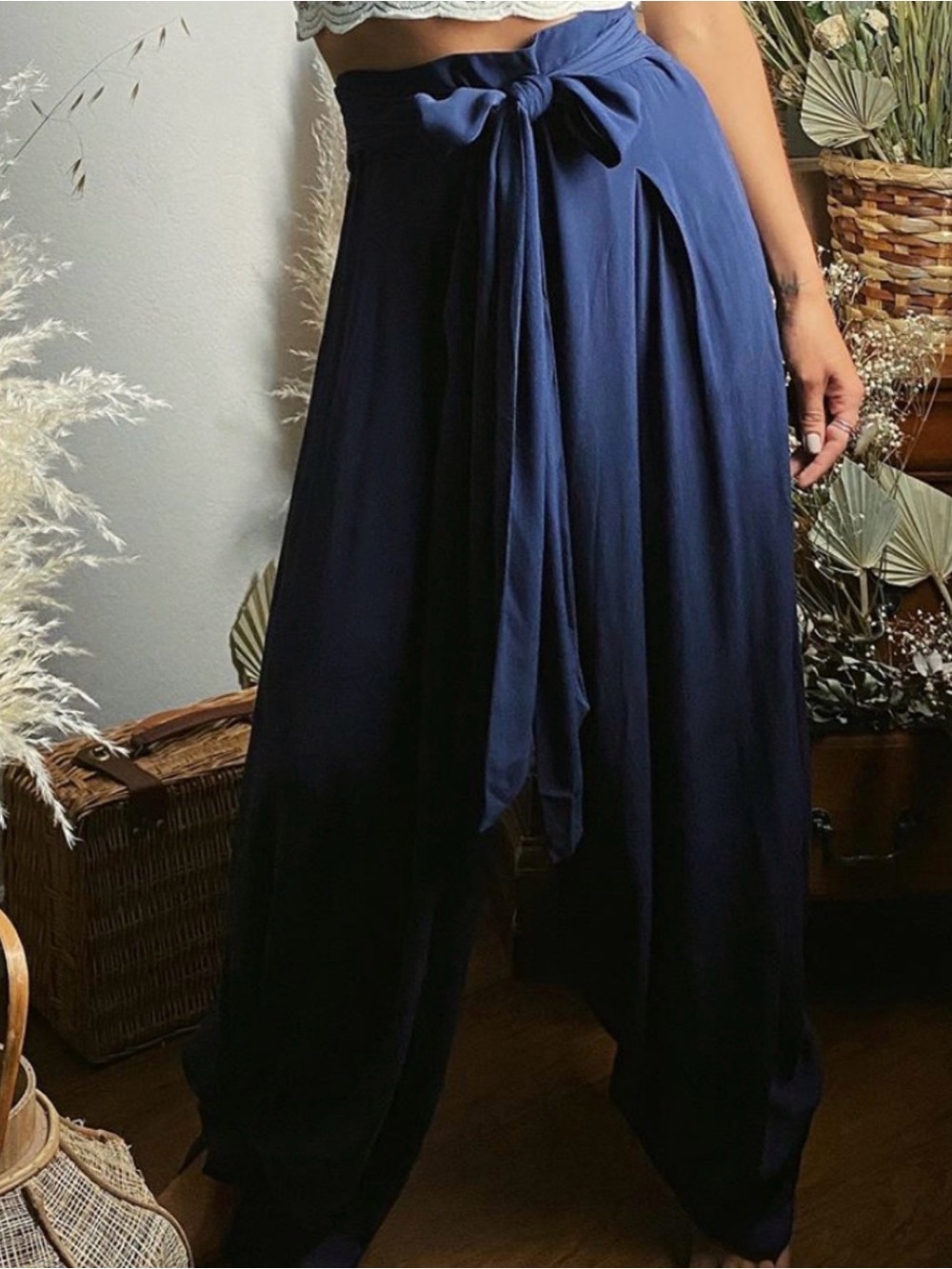 Soprano Navy Tie-Front Wide-Leg Pants
